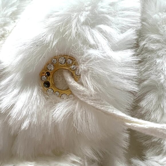 Y2k bebe jacket womens XS white faux fur hooded pom pom cropped hoodie vintage - Picture 11 of 15